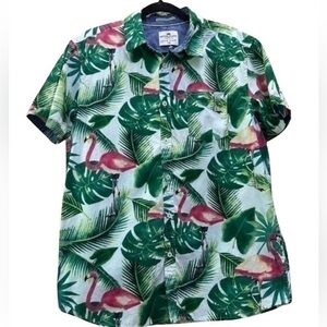 Ditch Plains By Ricky Singh Mens Hawaiian Shirt Pink Flamingos